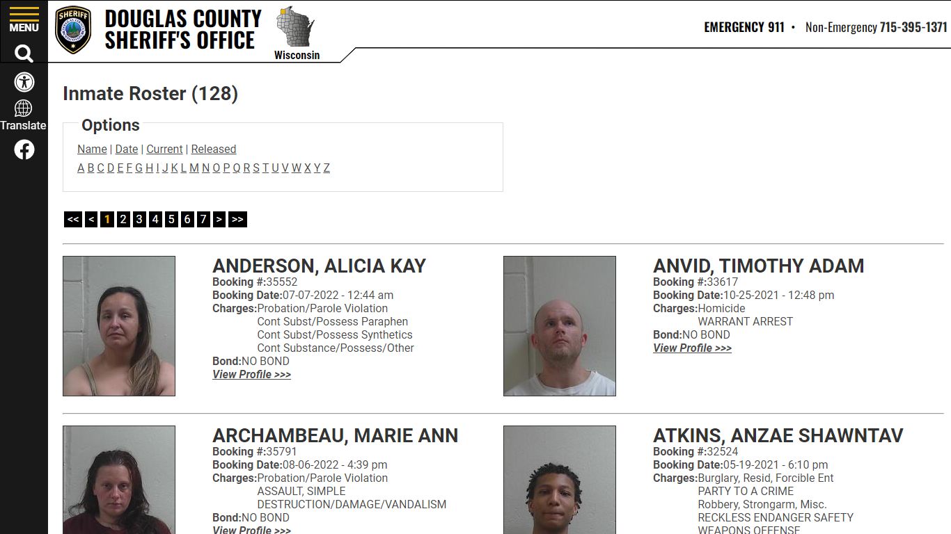 Inmate Roster - Current Inmates - Douglas County Sheriff WI